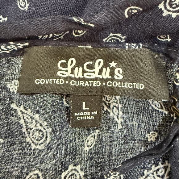 LULU’S Handkerchief Halter Maxi Dress Size Large Blue Paisley Print Open Back - Picture 7 of 11